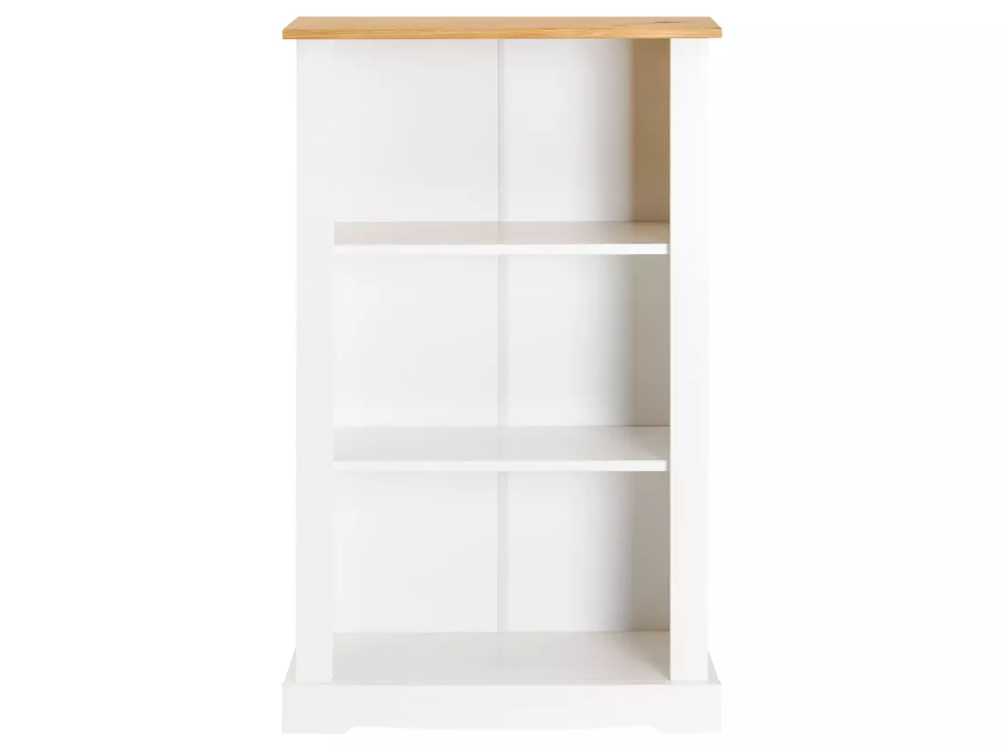 Etagère TEQUILA bibliothèque 3 étagères, dim 70 x 116 x 30 cm, en pin massif lasuré blanc et brun