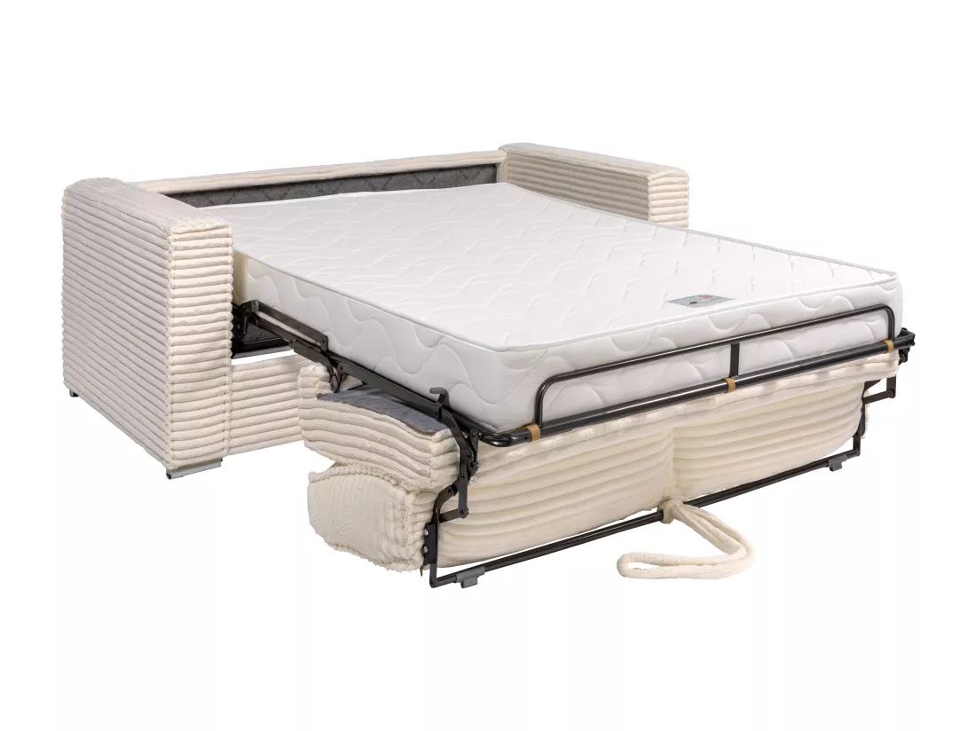 Canapé 4 places convertible express en velours côtelé grosses côtes gris clair - Couchage 160 cm - Matelas 18cm LORETO