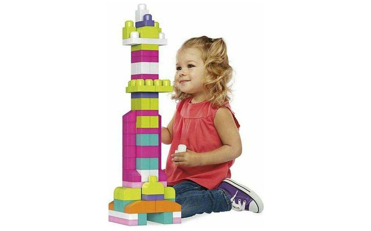 Mega Bloks First Builders tas 60 bouwblokken roze