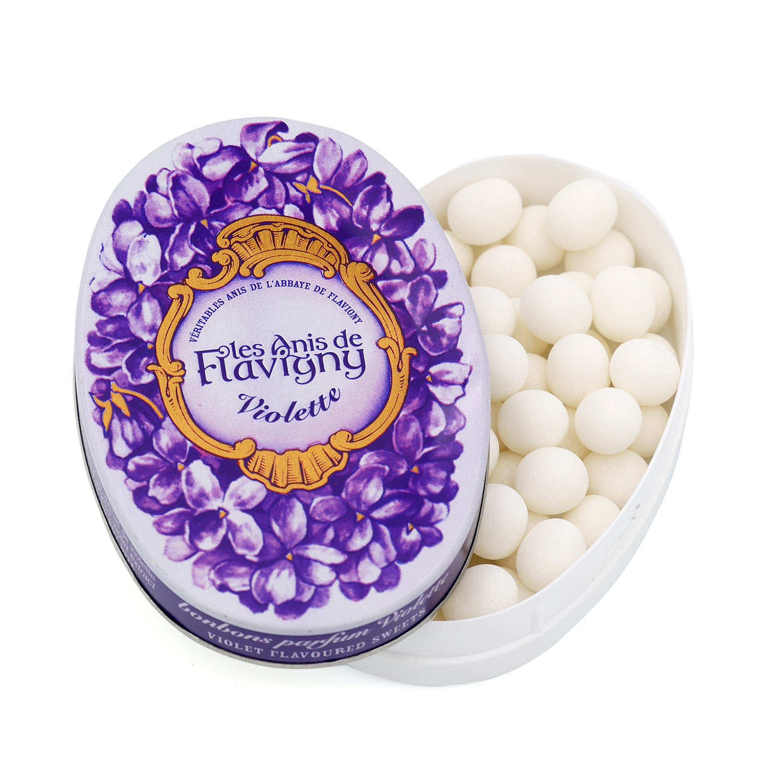 Bonbons à l'anis aromatisés à la violette - Boîte ovale décorée