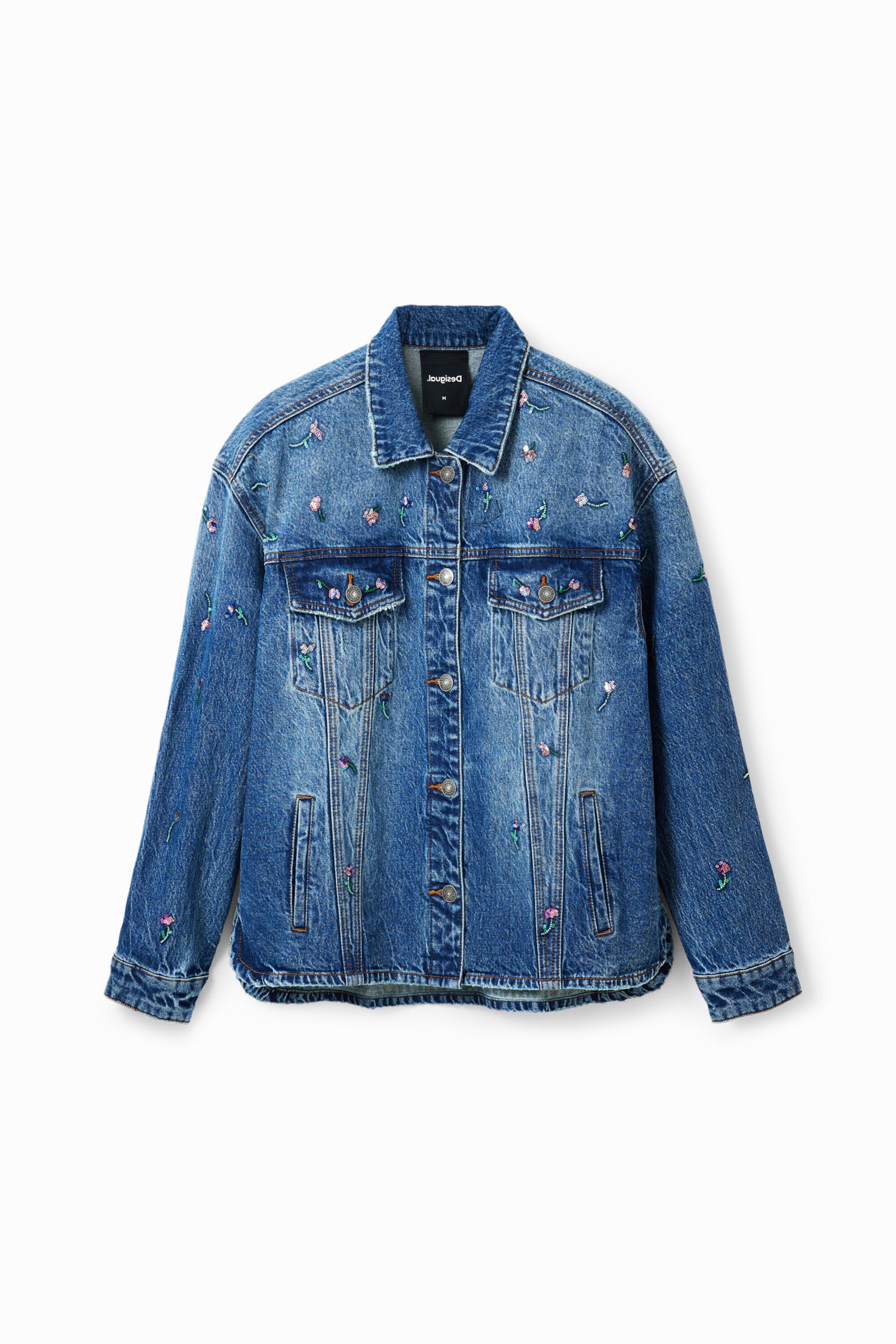 Veste trucker jean fleurs
