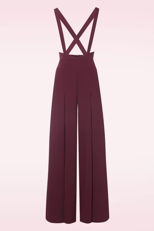 Vixen Wide leg suspender pantalon in wijnrood