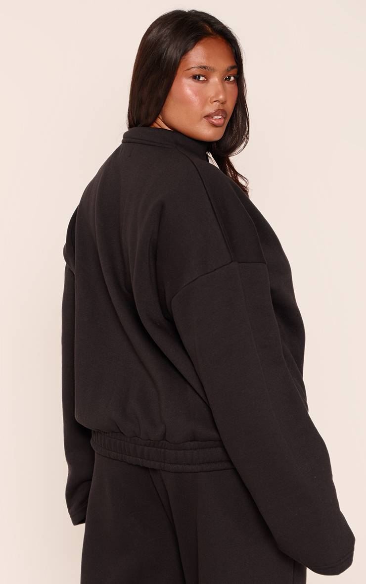 Noir Sweat-shirt Grande Taille Col Montant Avec Cordon De Serrage Contrasté