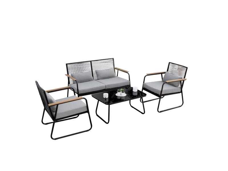 Acamp Loungeset Paxos, Anthrazit/Bambus, 4 Sitzplätze 4-teiliges Loungeset für den Garten oder Balkon