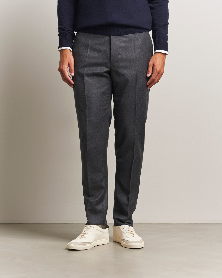 Incotex Regular Fit Worsted Flannel Trousers Grey Melange