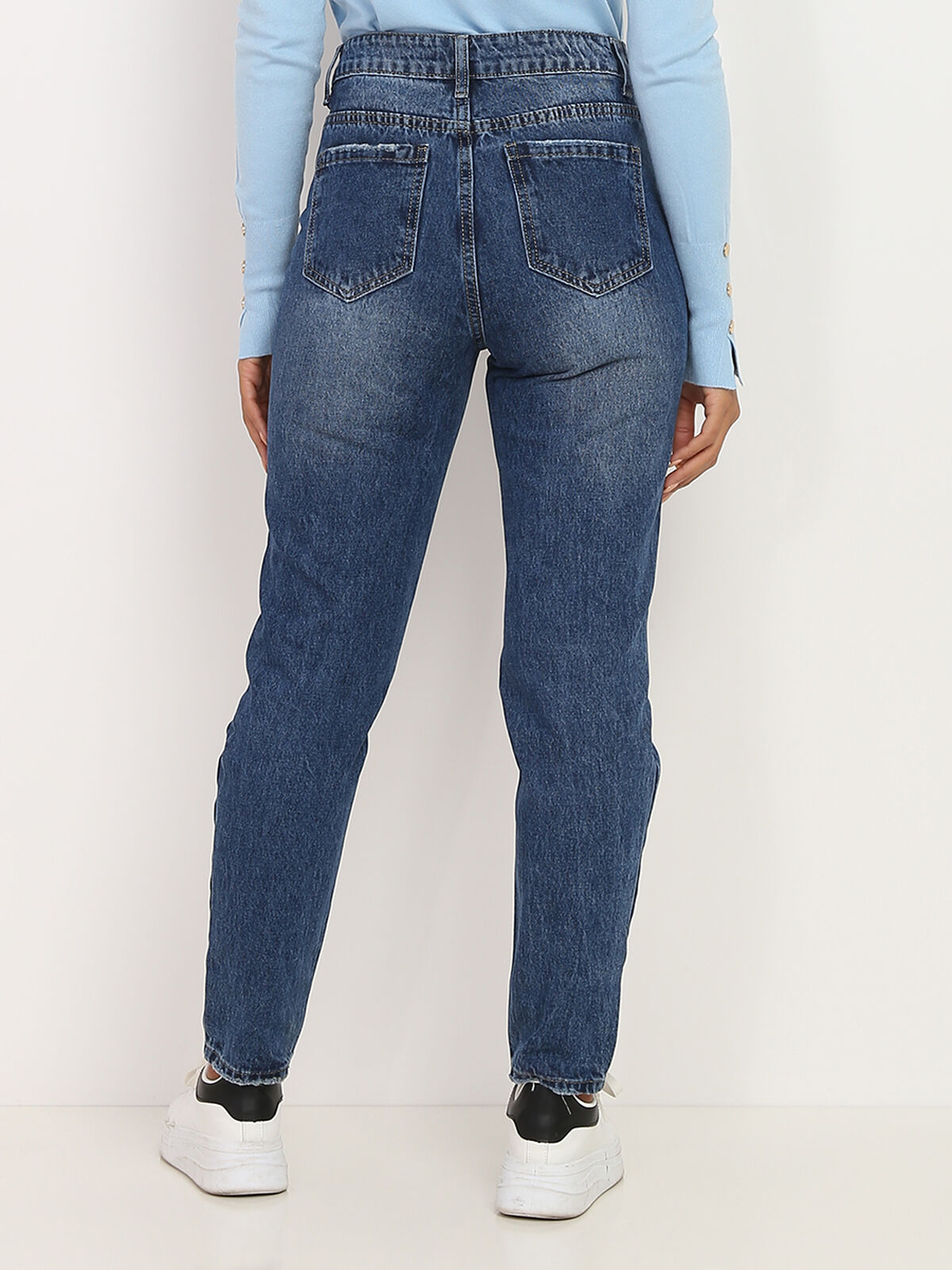 Jeans boyfriend destroy- Bleu