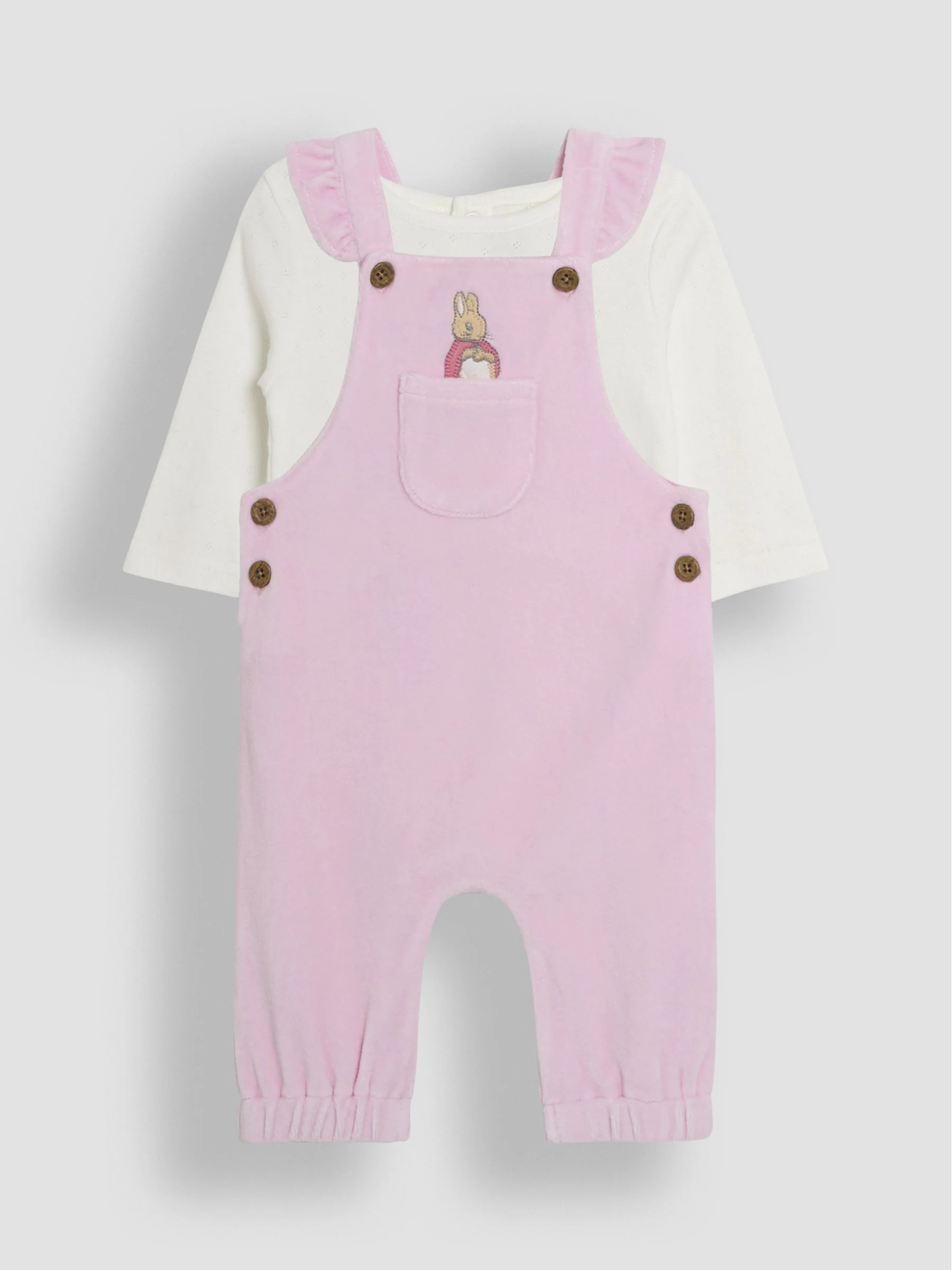 JoJo Maman Bébé Peter Rabbit Appliqué Velour Dungarees and Body Set