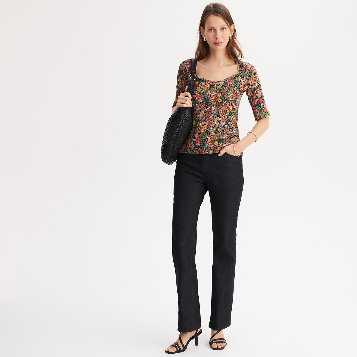 ANNE WEYBURN<br>Camiseta com gola redonda, mangas curtas e estampa floral