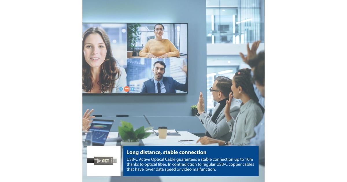 ACT ConnectivityUSB-C 3.2 Gen2 Active Optical Cable (AOC) aansluitkabel, 7,5m  (Zwart)