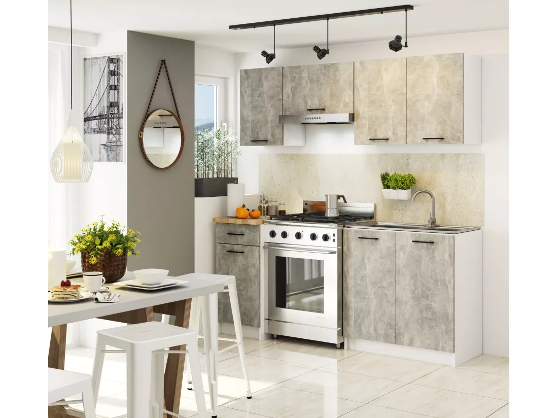 Armoires de cuisine haute AKORD W80 OLIWIA Blanc 80 cm 2 portes façade Béton 2 étagères 80x30x58 cm