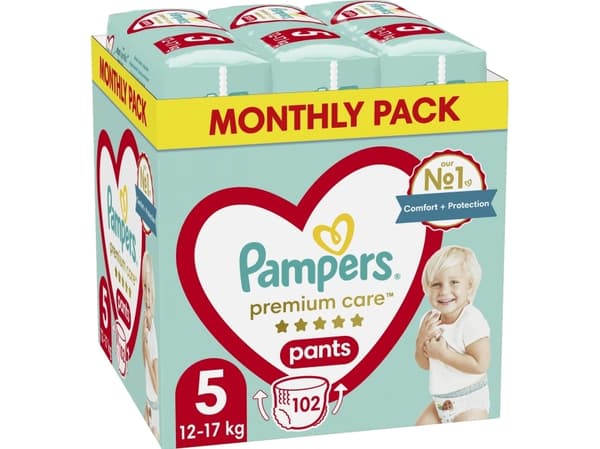Pampers Premium Care bleie-bukser, størrelse 5, 102 stk., 12-17 kg