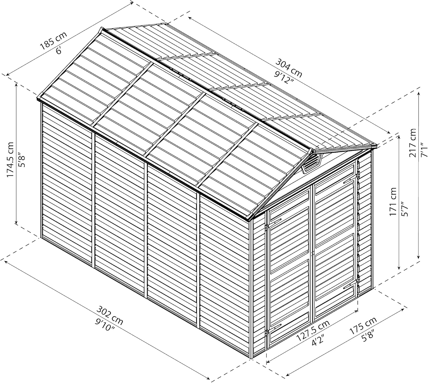 Canopia by Palram Gerätehaus Garten Skylight 6x10 Geräteschuppen Metall 185 x 304 cm Anthrazit Polycarbonatplatten rostbeständig UV-Schutz
