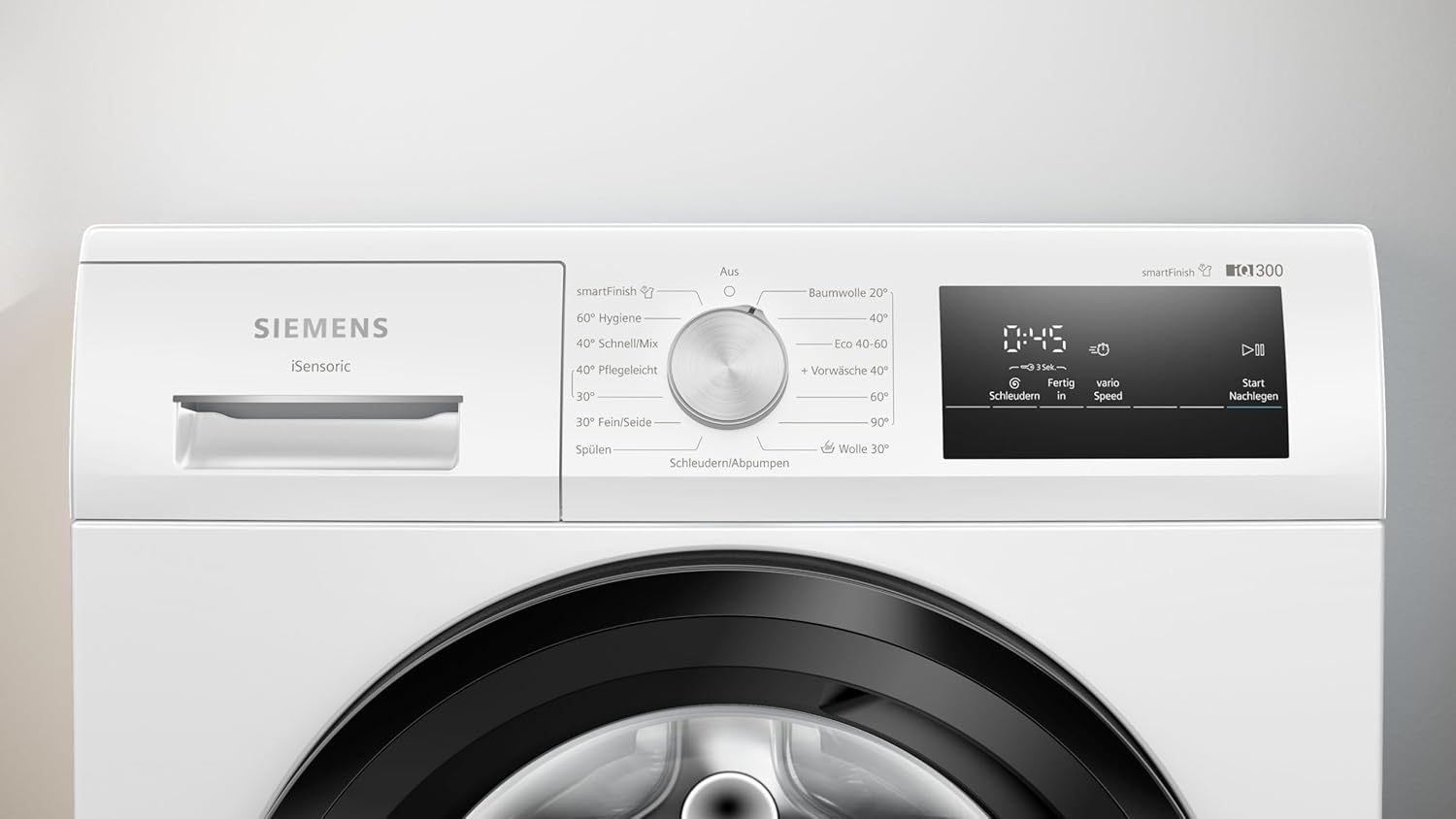 Siemens WM14N001 Waschmaschine iQ300, Frontlader mit 8kg Fassungsvermögen, 1400 UpM, speedPack L, smartFinish, LED-Display, iQdrive, Weiß, 60cm