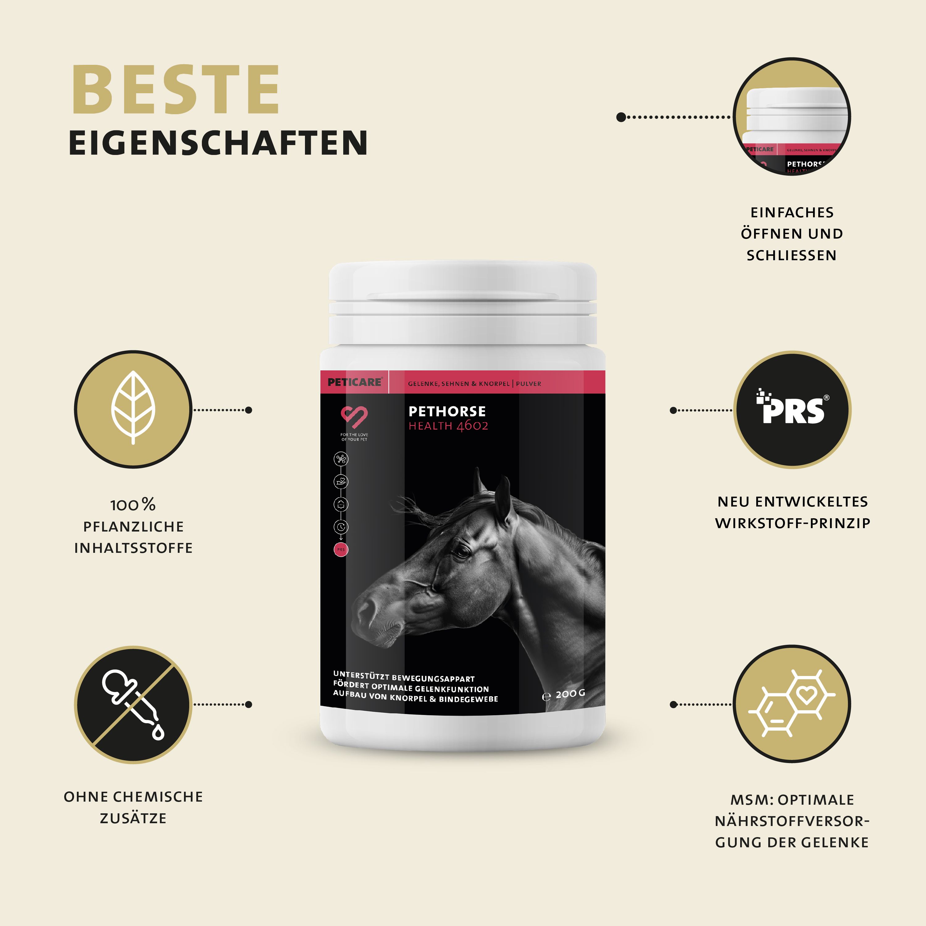 Peticare Gelenk-Kur Pulver für Pferde, unterstützt Gelenke & Sehnen, Knorpel