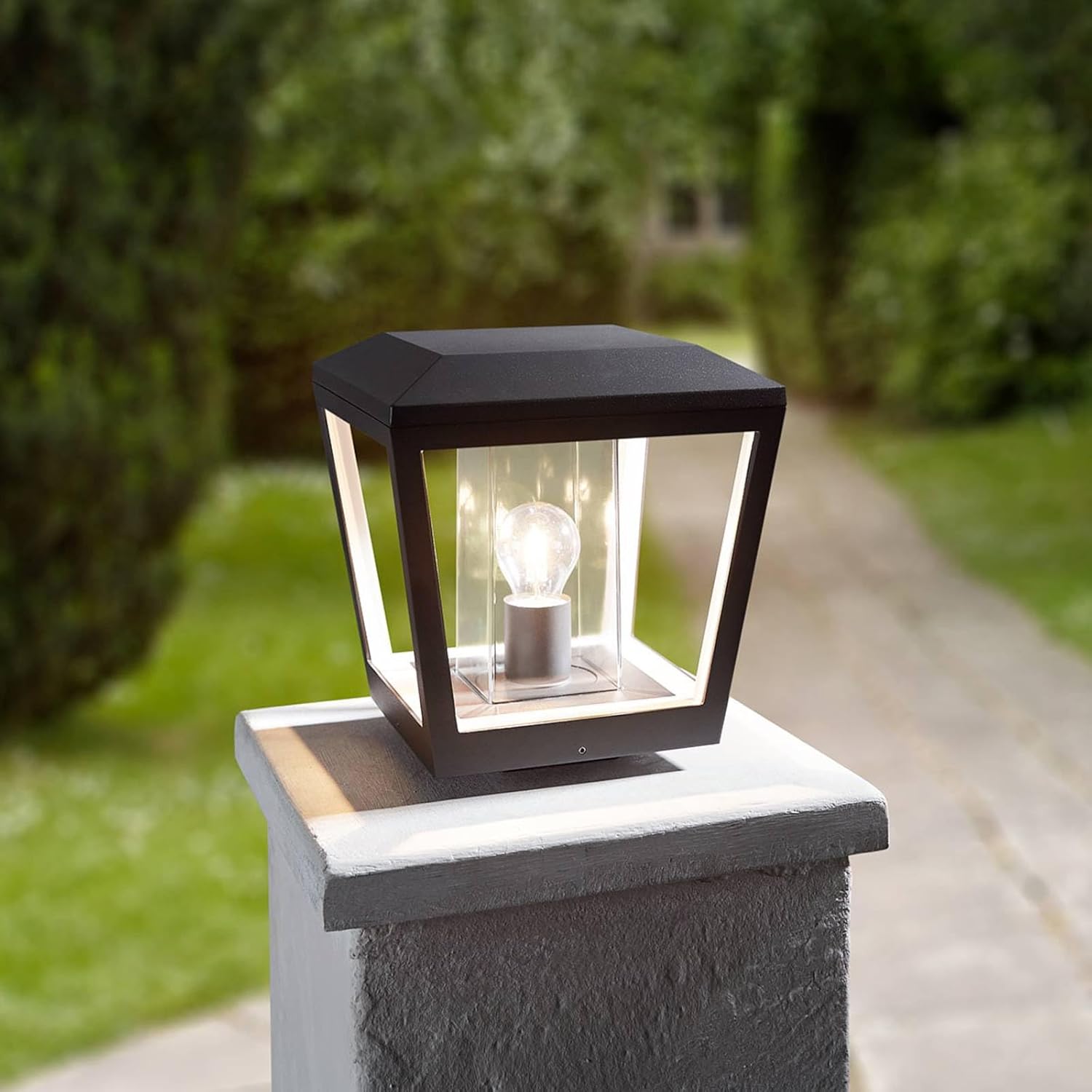 Lucande Außenleuchte Dunia (spritzwassergeschützt (Modern) in Schwarz aus Aluminium (1 flammig, E27) - Wegeleuchte Pollerleuchte Wegelampe Sockelleuchte