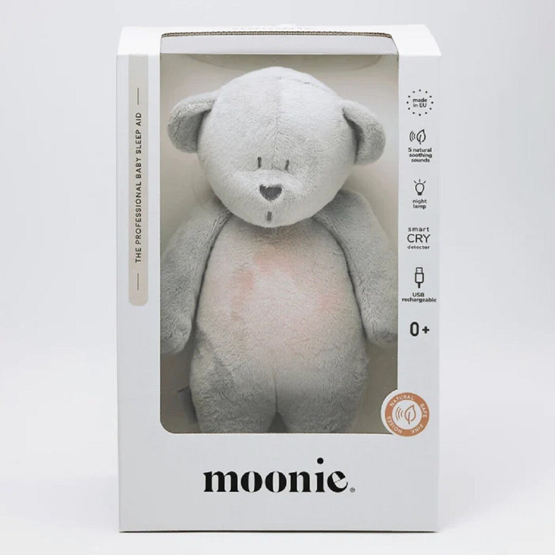 Moonie knuffelbeer met nachtlamp en geluid - silver - 28 cm