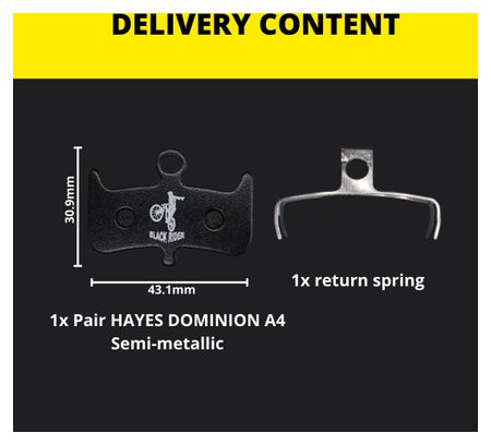 Paires de Plaquettes BLACK RIDER pour HAYES DOMINION A4 Semi-Métallique 