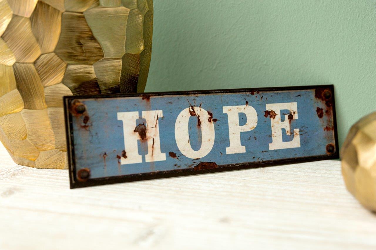 Metallschild Hope - blau-weiß - Retro-Design - 30 cm