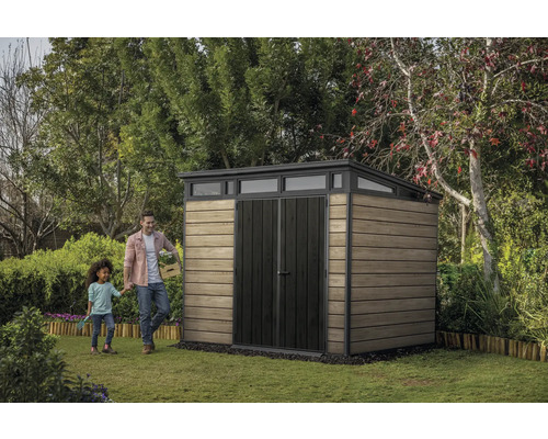 Keter Signature Ashwood Pent 9x7 tuinhuis inclusief vloer, 279 x 218 cm, antraciet/bruin