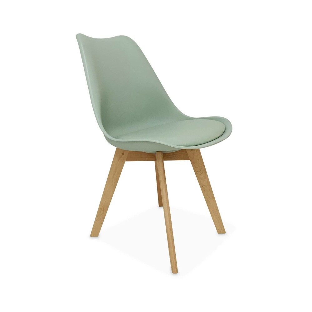 Lot de 4 chaises scandinaves. Pieds bois de hêtre. Chaises 1 place. Vert céladon