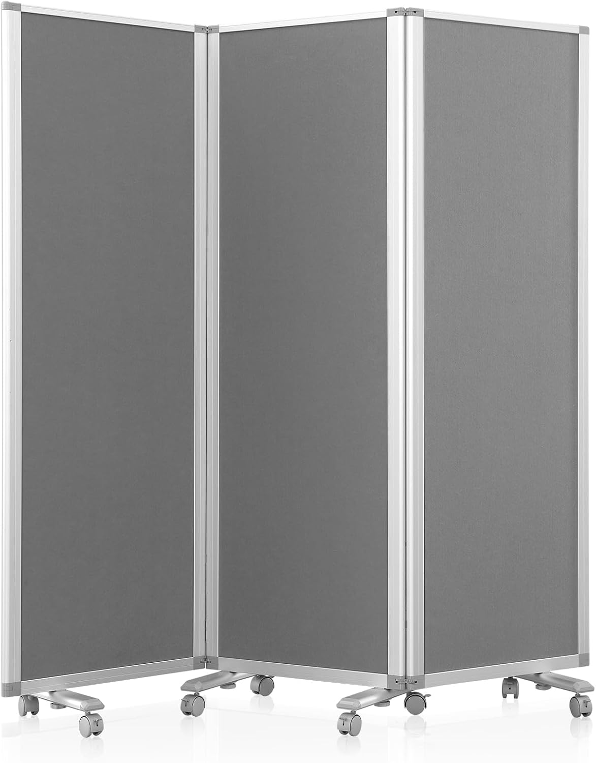 Swansea Doppelseitige Filz Trennwand, Mobile und Faltbare Stellwand, Raumteiler, 3-Teilig Trennwand mit Rollen, Grau Filz, 180 x 180 cm (H x B), für Büro, Klassenzimmer, Krankenhaus, Studio