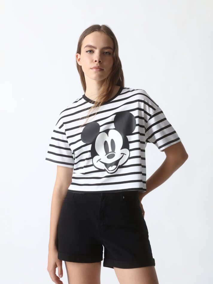 Camiseta listrada do Mickey Mouse ©DS - Preto/Branco