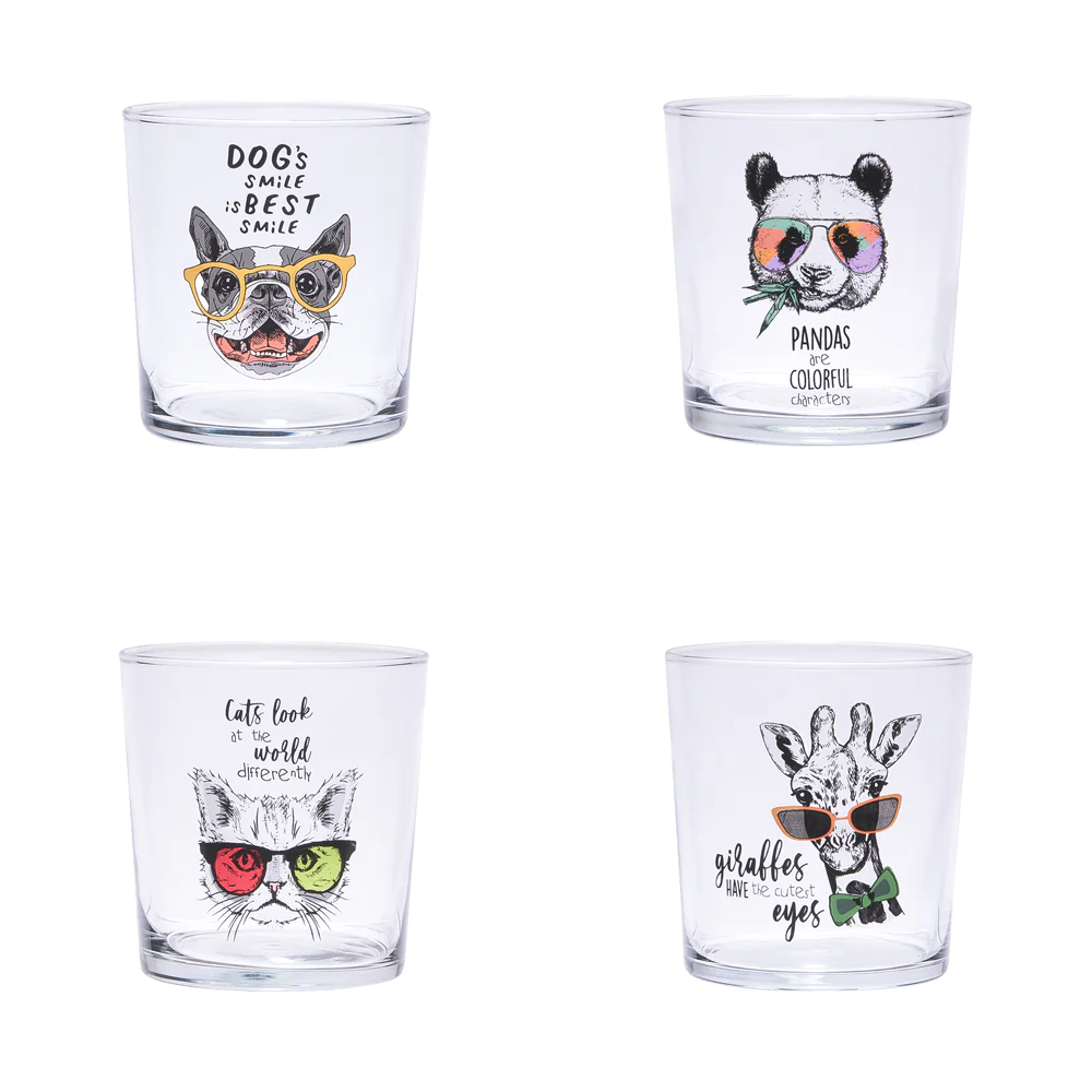 Boîte de 4 verres à cocktail Animaux 34,5 cl LAV