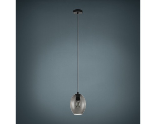 Hanglamp, 1-lichts, HxØ 110x18 mm, zwart/gerookt glas/transparant