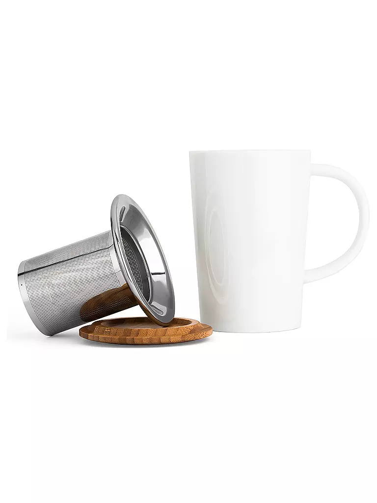 BREDEMEIJER Tee-Becher mit Filter und Bambus-Deckel 0,4l Weiss weiss