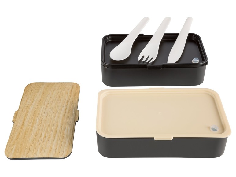 Lunchtrommel, 2 compartimenten, incl. 3-delig bestek