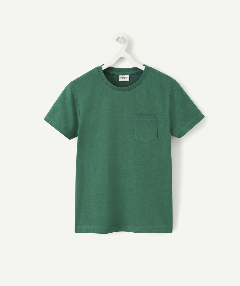 T-SHIRT MANCHES COURTES GARÇON VERT FORÊT AVEC POCHE