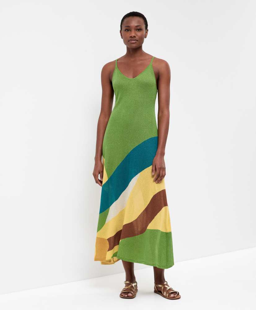 Vestido midi de malha brilhante com alças
