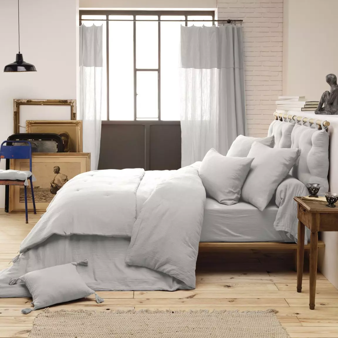 Drap housse gaze de coton (180 x 200 cm) Gaïa Gris nuage