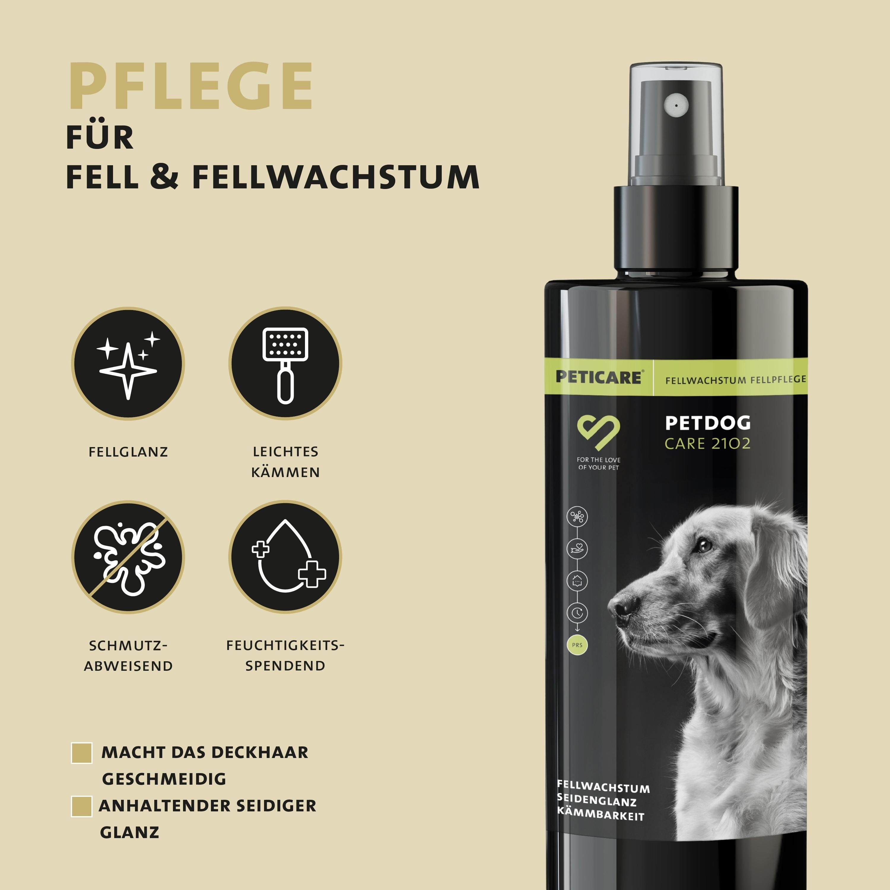 Peticare Fell-Pflege Spray für Hunde, sorgt für Fellwachstum, Seidenglanz