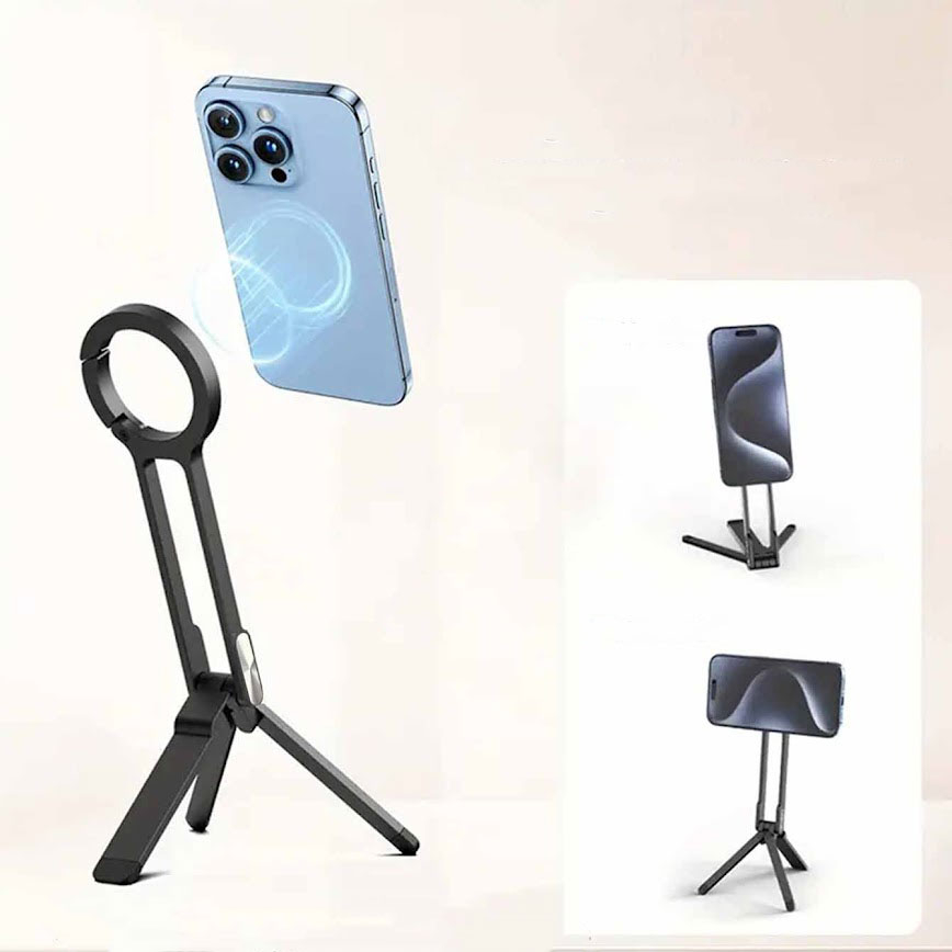 Tripod Verstellbarer magnetischer Smartphone Halterung Stativ Selfie Stick Kompatible mit MagSafe für Live Stream - Schwarz