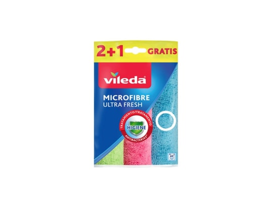 VILEDA - Seau + Balai Pack 6 chiffons microfibres ultrafresh et 6 éponges avec gra...