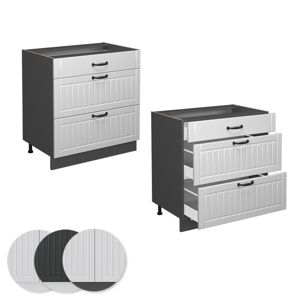 Vicco Schubladenunterschrank Küchenschrank Küchenmöbel Fame-Line Landhaus Anthrazit Weiß 80 cm Küche Einbauküche Drehtür Blende Schublade Küchenunterschrank Küchenzeile
