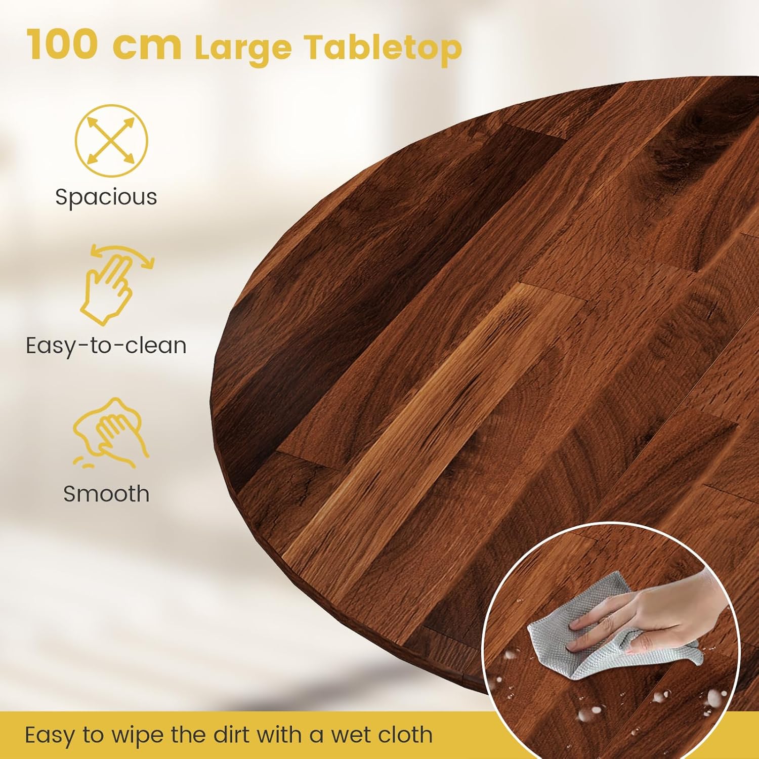 GIANTEX Esstisch Rund 100 cm, Küchentisch aus Massivholz, Esszimmertisch für 4 Personen, Holztisch Esszimmer, Dining Table, für Esszimmer Küche, 100 x 100 x 73 cm (Walnuss)