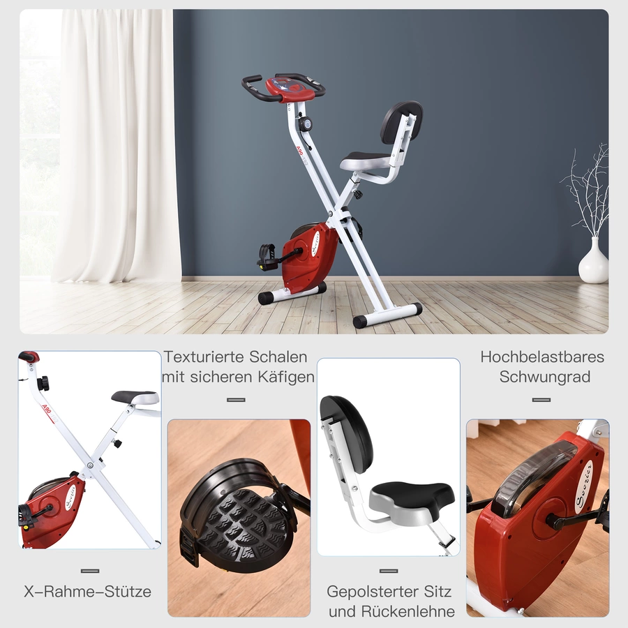 HOMCOM Fahrradtrainer mit Magnetwiderstand rotweiß