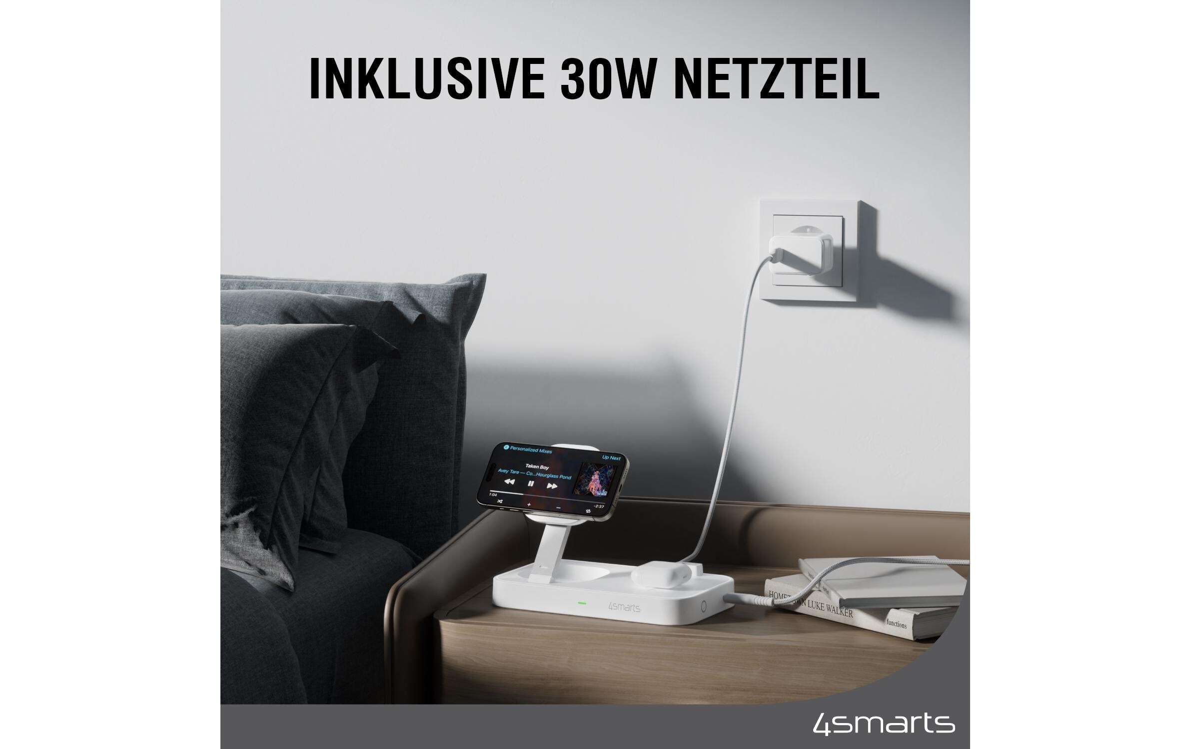 Wireless Charger Qi2 Weiss3-in-1 MagSafe-Ladestation mit inkludiertem Ladegerät