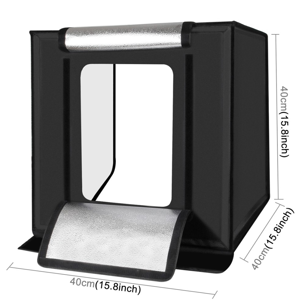 (40x40cm) Faltbares Fotozelt Fotostudio Lichtbox mit 30W LED Beleuchtung 5500K   6 Farbige Hintergründe - Schwarz