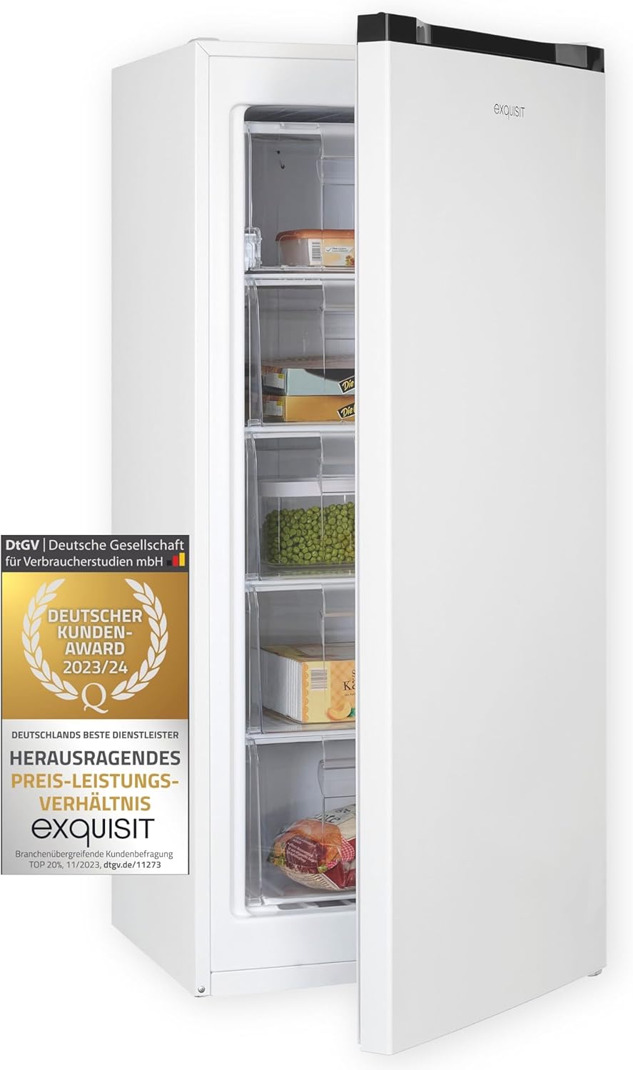 Exquisit Gefrierschrank GS145-051D weiss | Nutzinhalt: 145 L | 2*- & 4*-Gefrieren | Türanschlag wechselbar | 55 cm Breite | Standgerät