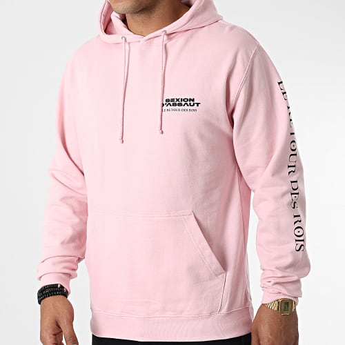 Sweat Capuche Chest And Sleeve Rose Pastel Noir