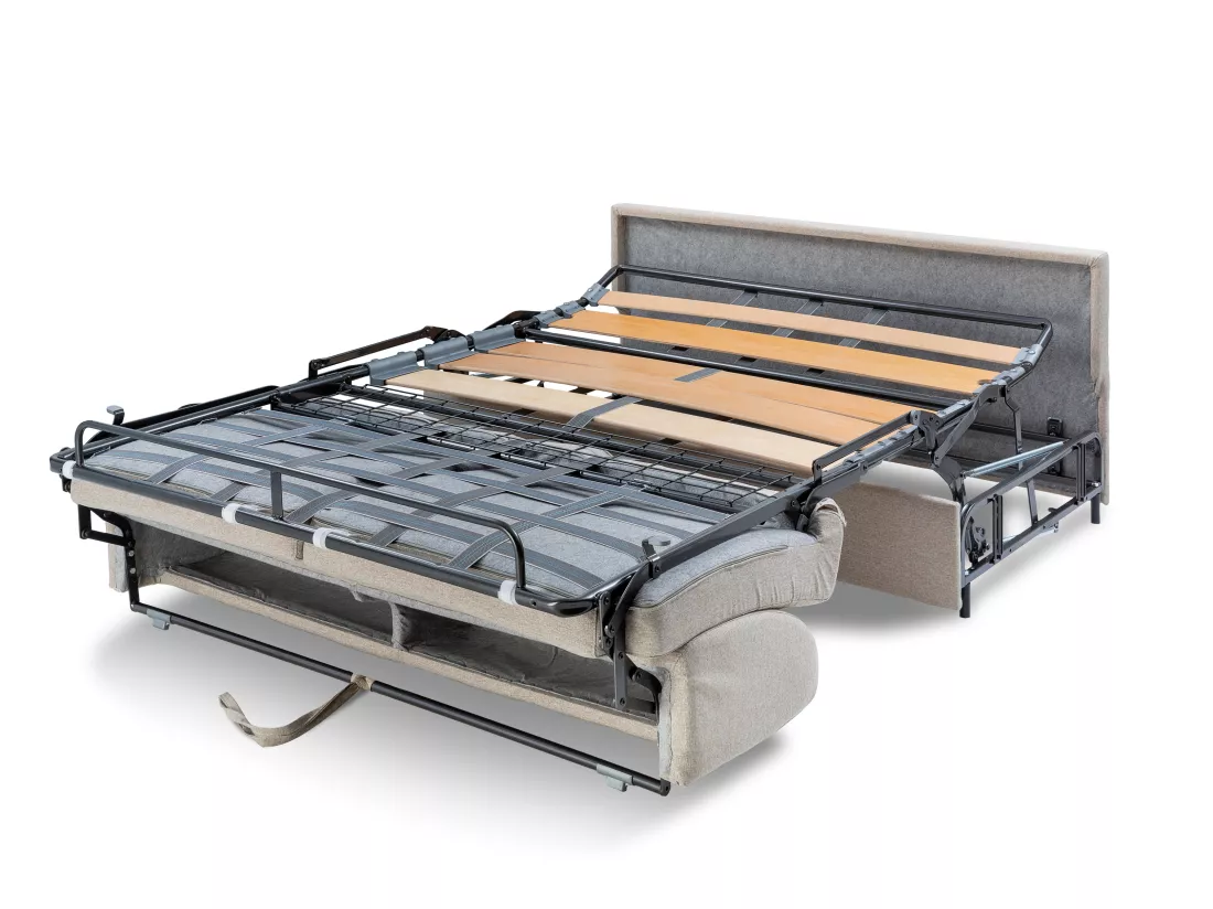 Canapé 3 places convertible express en simili EMIR - Rouge - Couchage à lattes larges 140 cm - Matelas 14 cm