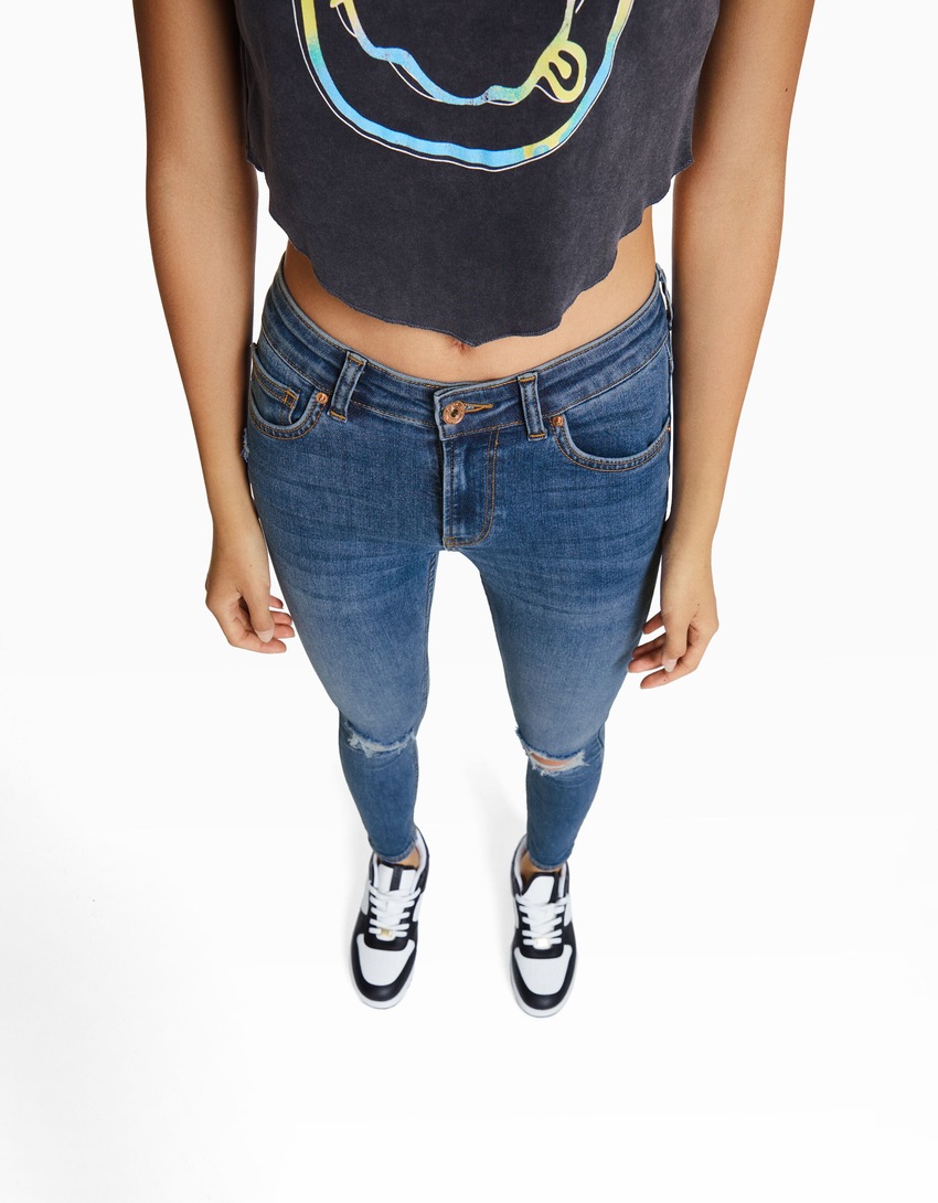 calça jeans skinny vintage de cintura baixa