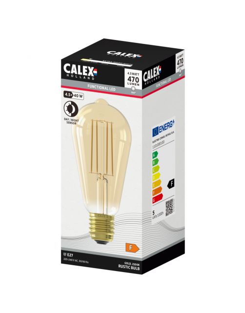 Calex Led Rustiek Goud Day\/Night Sensor E27 4.5w 470lm - Lichtbron -