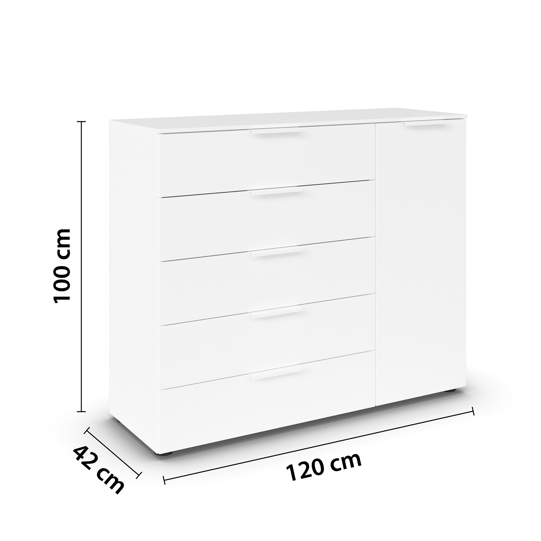 Kommode - alpinweiß - weiße Griffe - 120 cm