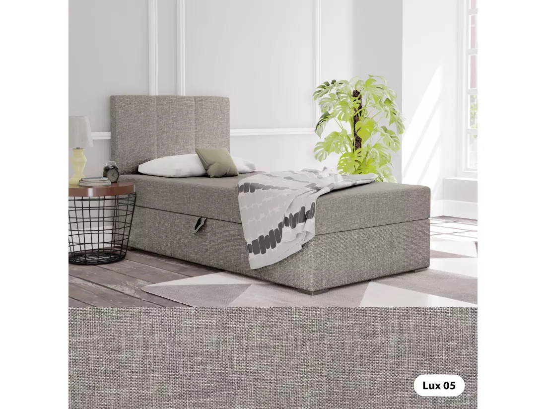 LIT BOXSPRING avec coffre de rangement Monaco Mini Basic côté gauche, 90x200 cm, Lux 05 (Gris clair)