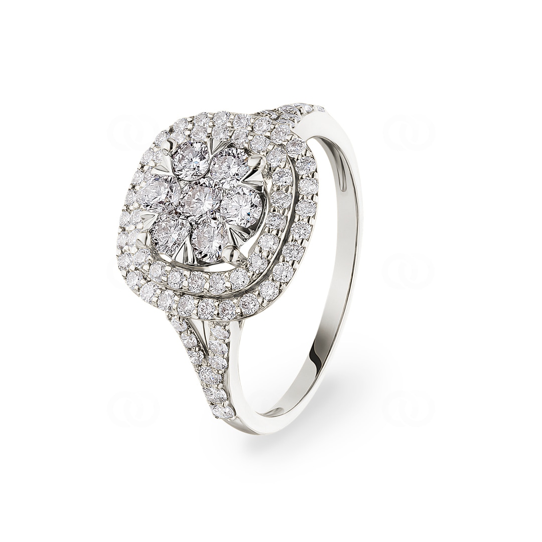 1.00 Karat Diamanten Halo Damenring 750/18 K Weissgold