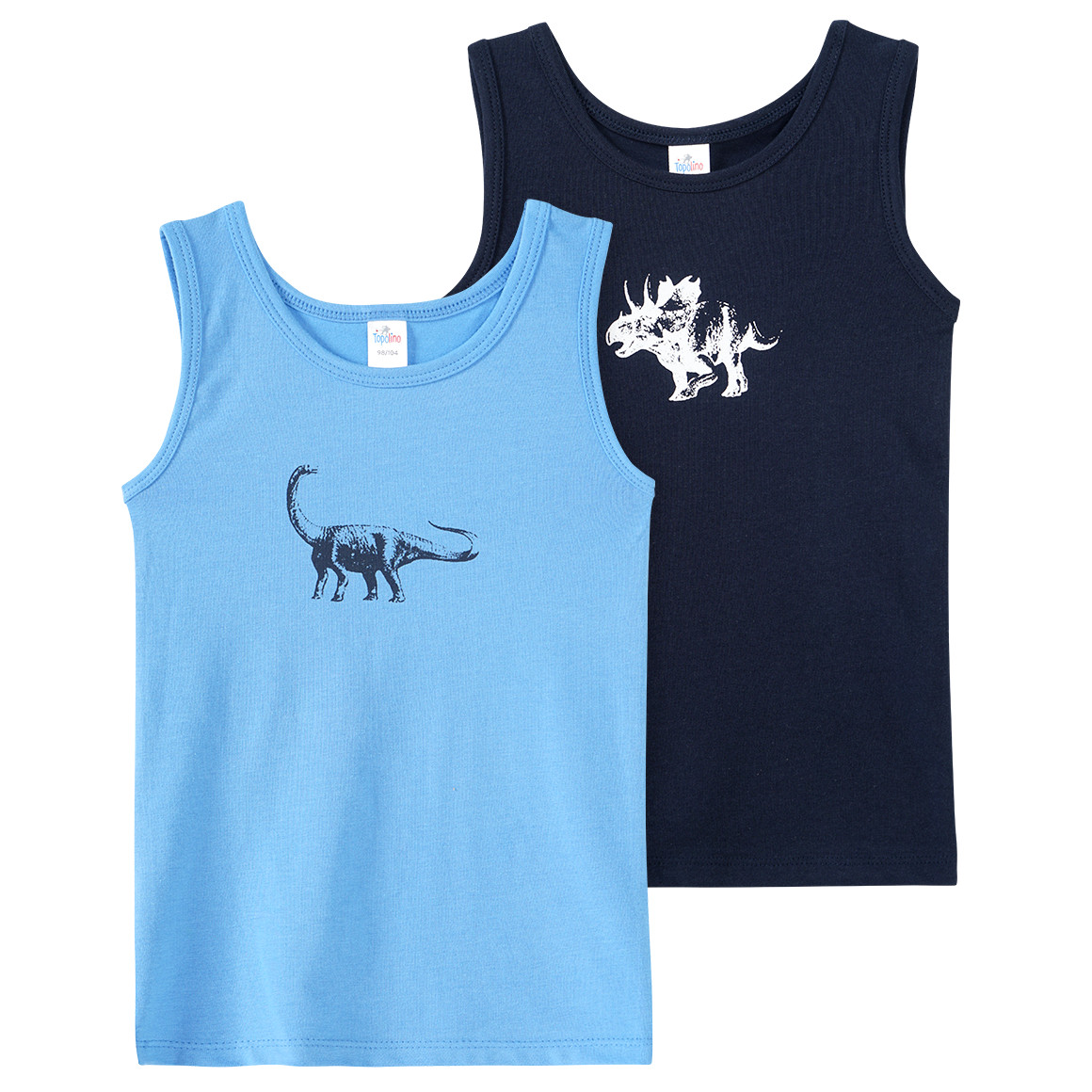 Topolino 2 Jungen Unterhemden mit Dino-Prints dunkelblau / blau